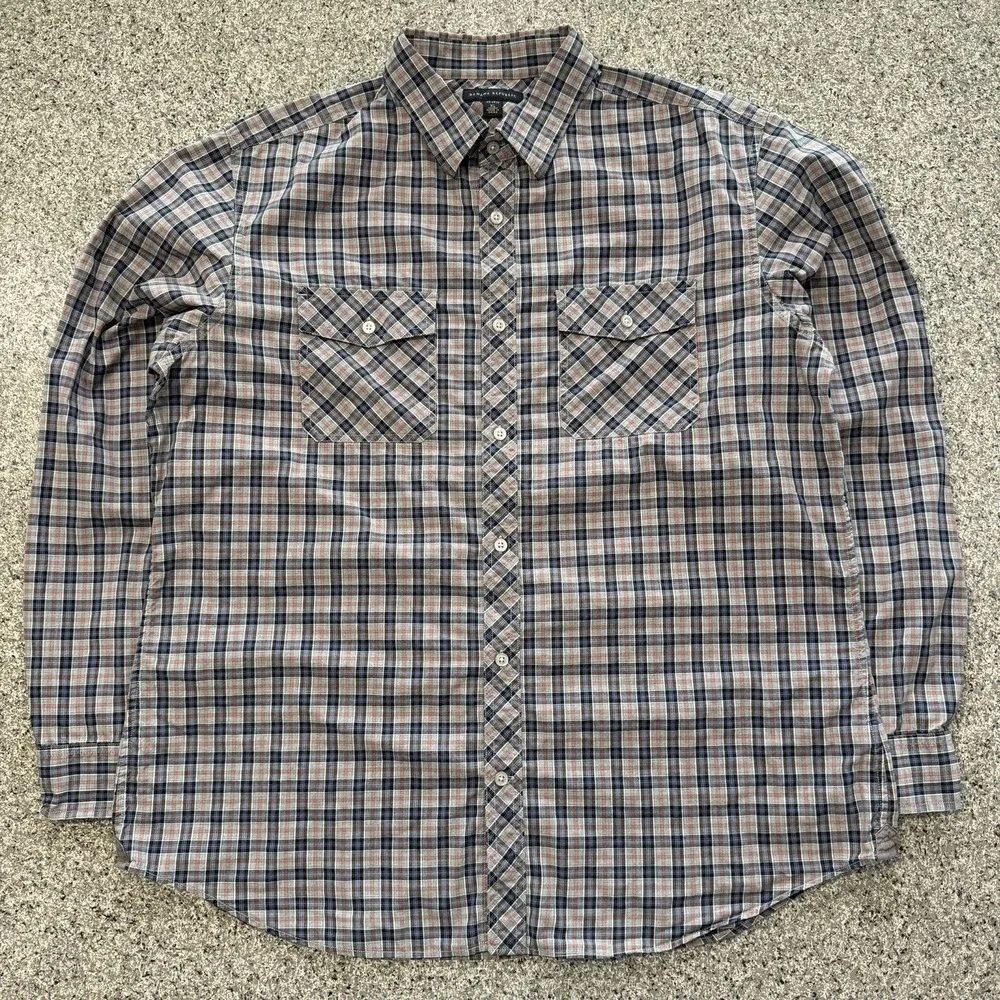 Banana Republic Shirt Mens XL 17-17.5 Button Up Long Sleeve Plaid Grey